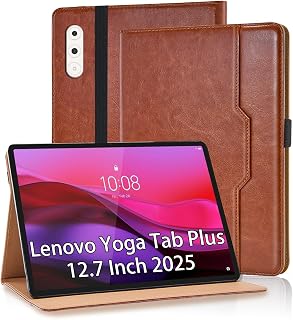 Vkooer Funda para Lenovo Yoga Tab Plus de 12,7 pulgadas 2025 con soporte para S Pen y ranuras para documentos, piel sintética de alta calidad, funda para Lenovo Yoga Tab Plus, color marrón