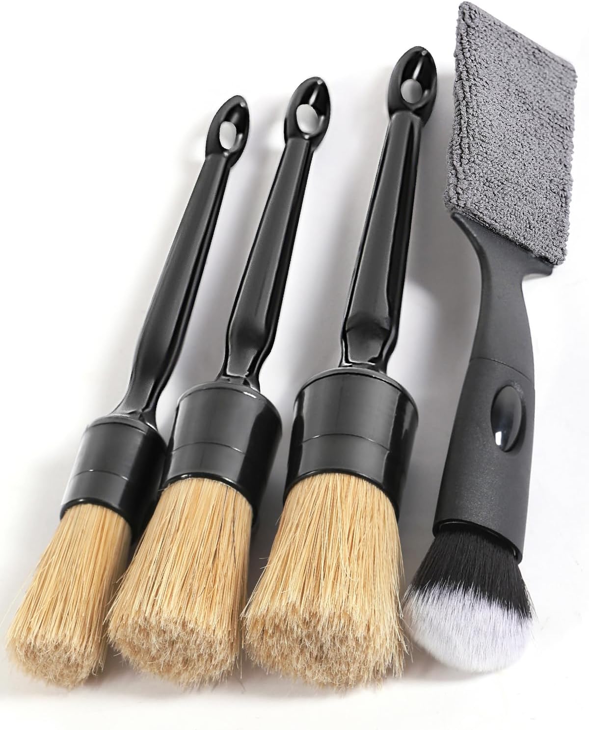 Car Detailing Brush Set, 4 PCS Soft Boars Hair Auto Interior Cleaning Detail Brushes, Perfect for Safely Cleaning Emblem Air Vent, Leather Seats, Washing Wheels, Tires, Engine Bay, Car Detailing Kit