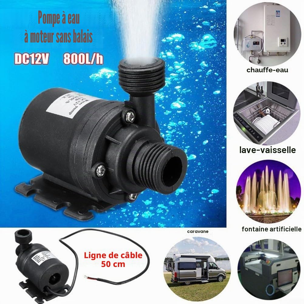 Kit de pompe à eau solaire 50 W avec débit de 800 L/h et élévation de 5 m, pompe de fontaine pour bassin de jardin avec panneau monocristallin pour cascade, aquarium, circulation et alimentation de