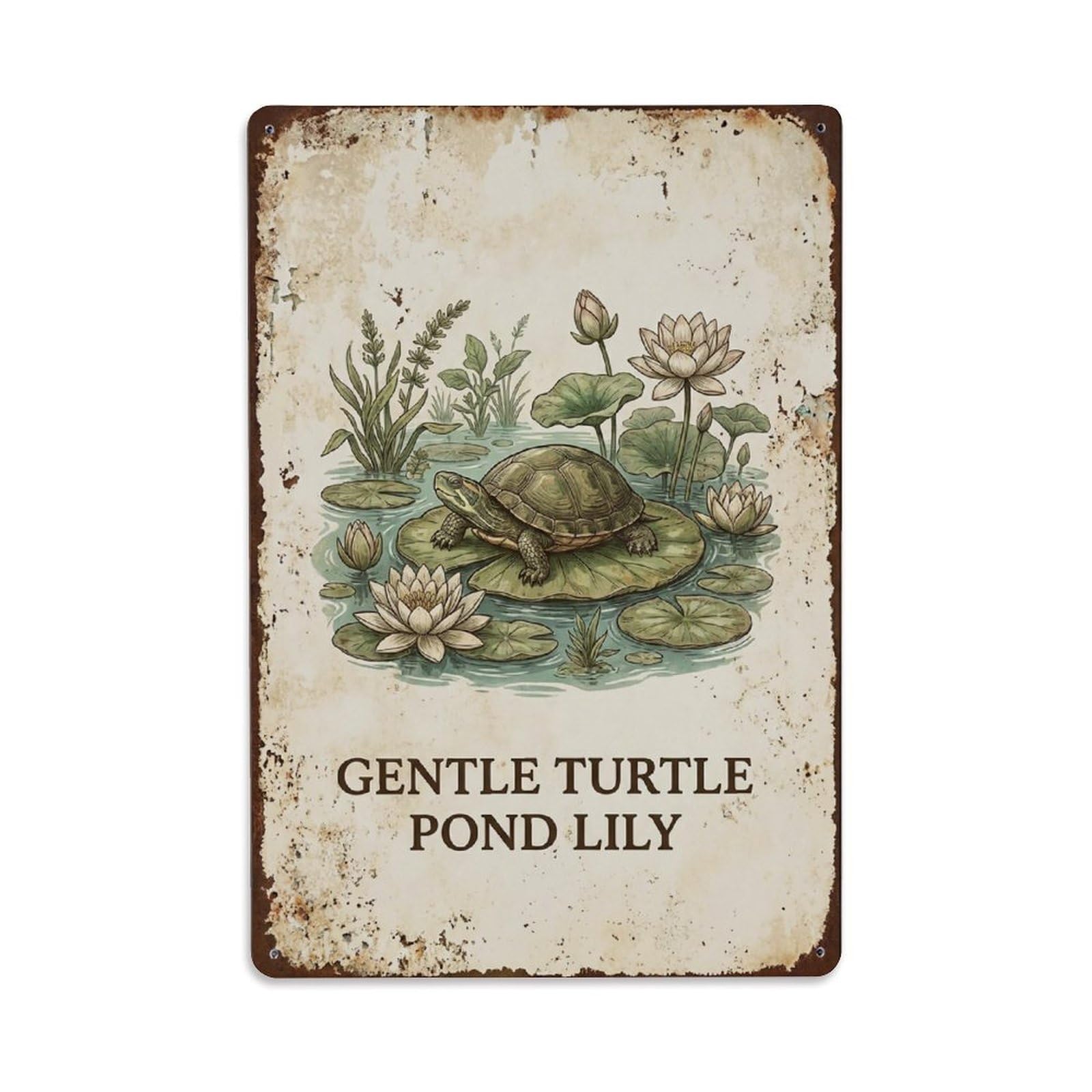 Gentle Turtle Pond Lily Aquatic Metal Tin Sign