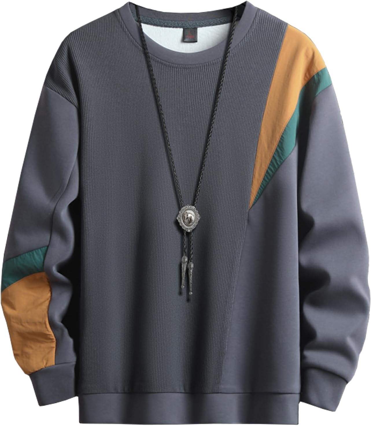Men's Crewneck Sweatshirts Patchwork Contrast Color Long Sleeve Casual Pullover Shirt Hip-Hop Sweater