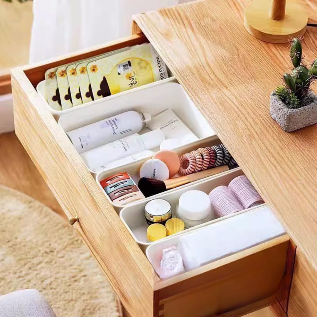 EURXLQ 6 Opbergdoos 28c×10×11 cm,Kunststof Opbergmand met Handgrepen, Keukenkast,Opbergdoos,Kunststof Doos Organizer box voor Badkamer,Keuken (Wit