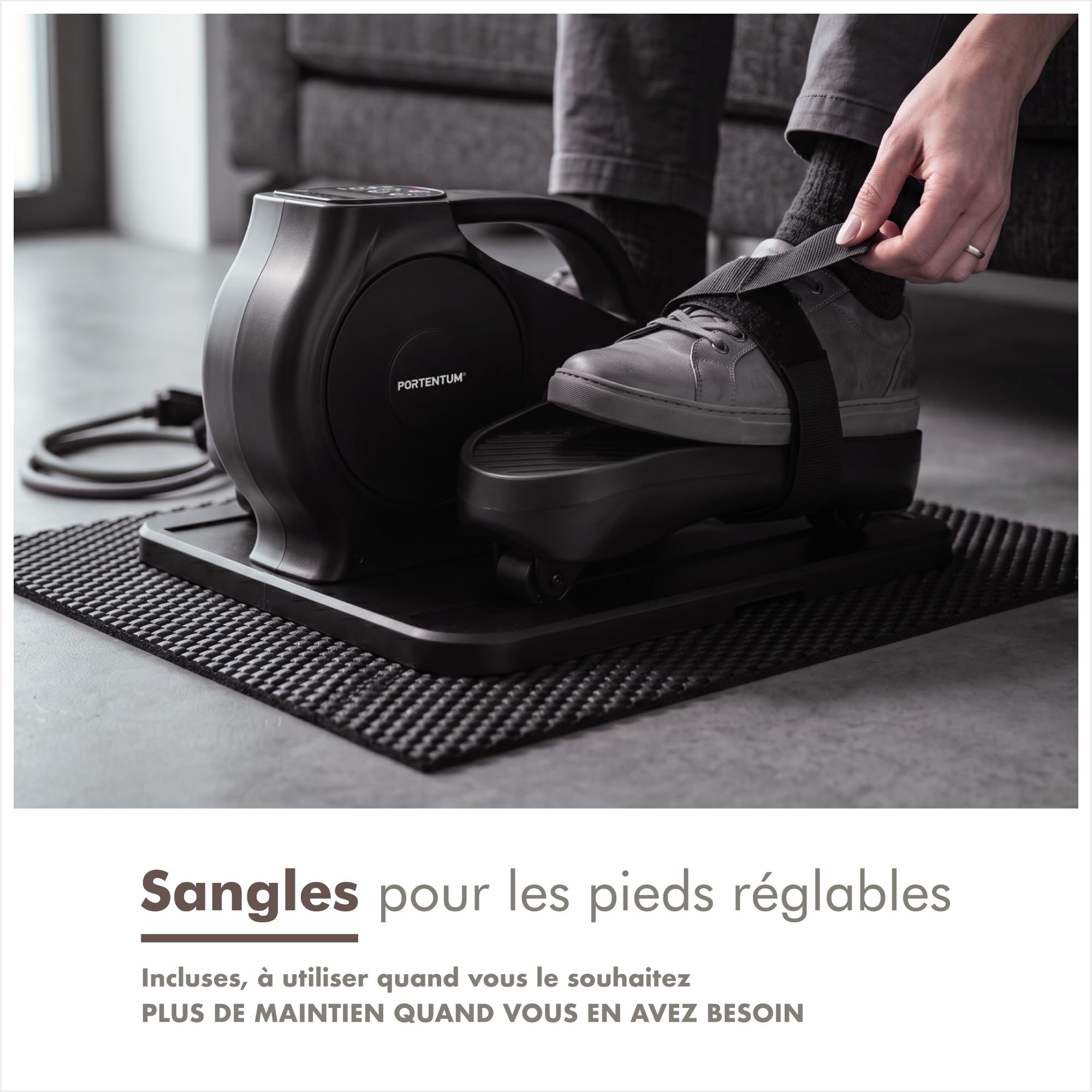 PORTENTUM Mini Velo elliptique électrique avec Bandes de résistance – Tapis et Sangles – Pédalier d'appartement Automatique et Manuel 12 Vitesses – Pedalier Moteur Silencieux