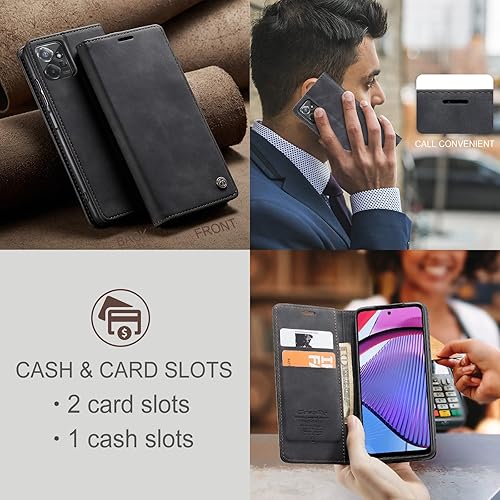 Miniatura 6 de WAWZ Funda tipo cartera para Moto G Power 5G 2023, a prueba de golpes, con ranuras para tarjetas, soporte invisible para Moto G Power 5G 2023 (negro)