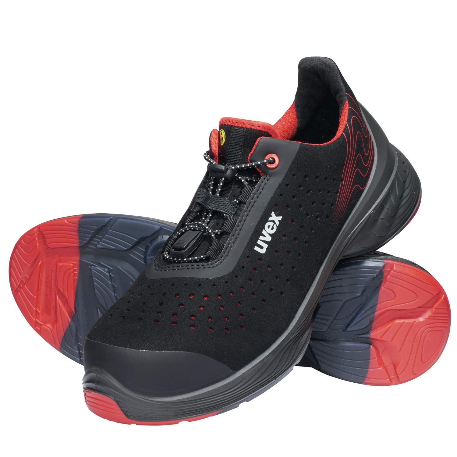 Uvex 68372 Gelochter Sicherheitshalbschuh - S1 P SRC ESD - Rot-Schwarz