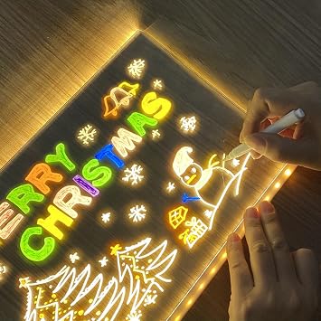 LED Note Board with Colors,Rewritable Acrylic Message Board LED Drawing Board,Light Up Doodle Memo Wordpad Night Light for Desktop,Dry Erase Luminous Acrylic Board Home Office Decor L,30 * 20cm