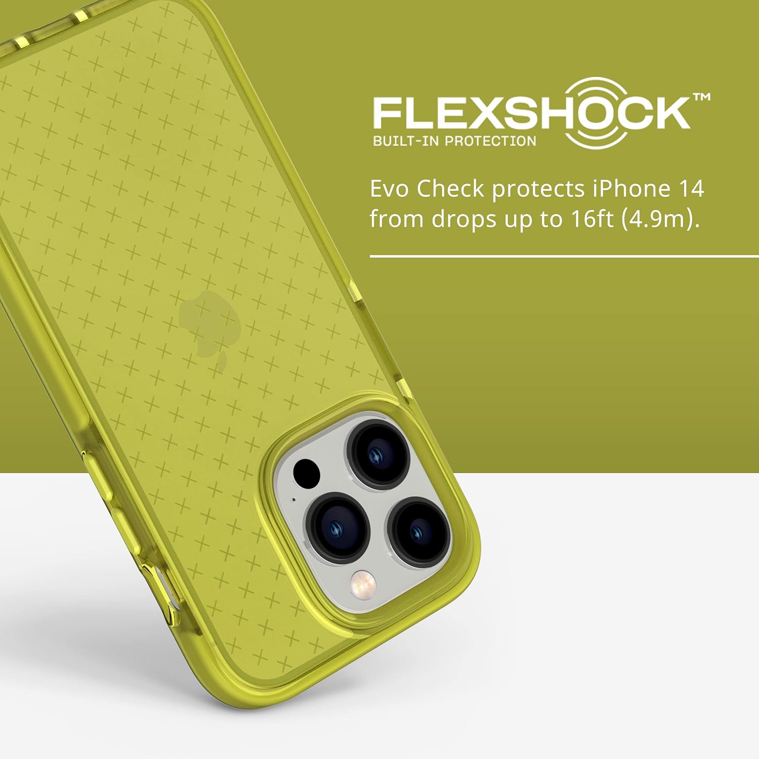 Tech21 iPhone 14 Pro Evo Check – Shock-Absorbing & Slim Protective Phone Case with 16ft FlexShock Multi-Drop Protection & Extra Buttons