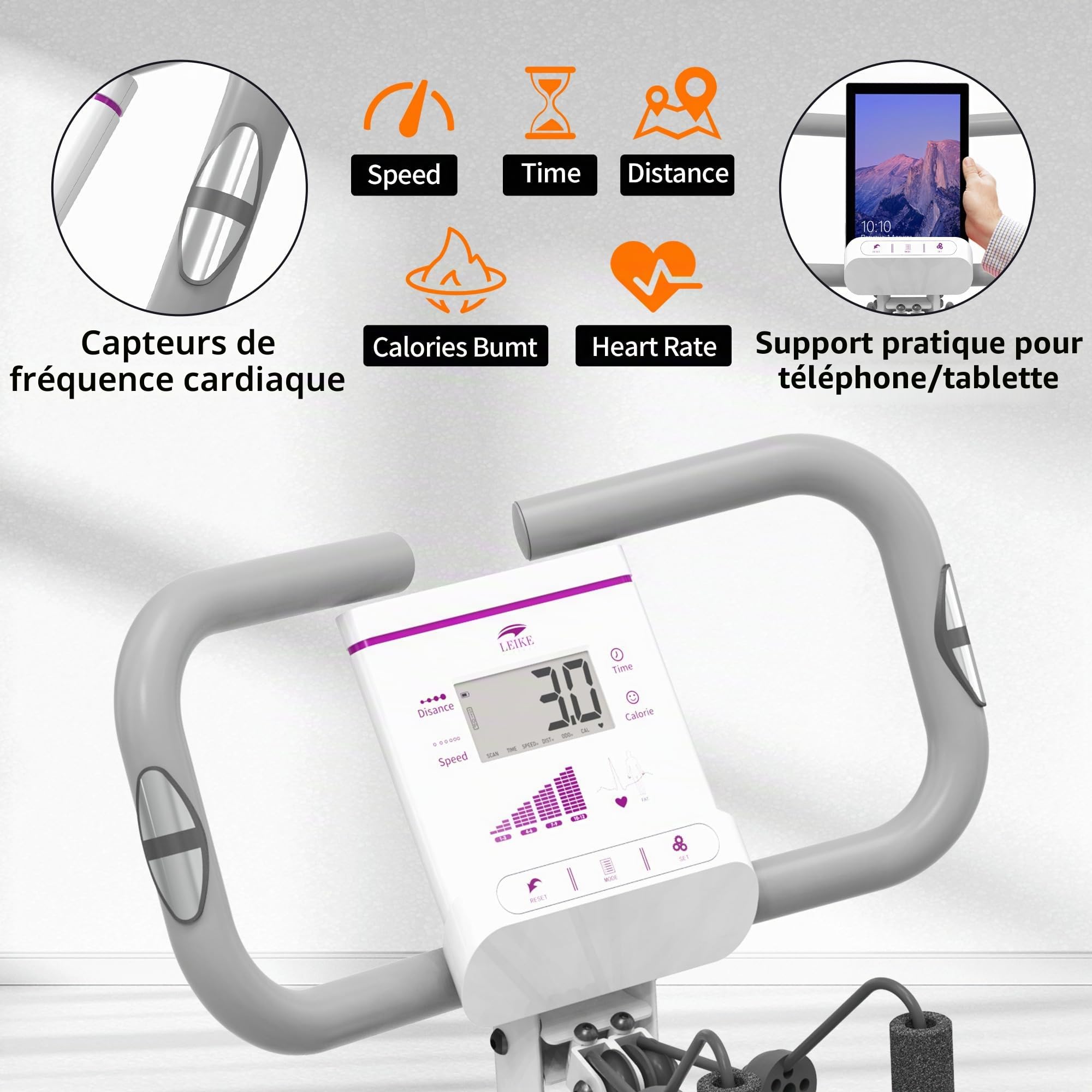 leikefitness Folding Stationary Bike Recumbent Exercise Bike w/Arm Resistance Bands-Pulse Sensor-LCD Monitor and Easy to Assemble Indoor Cycling Bike 2280