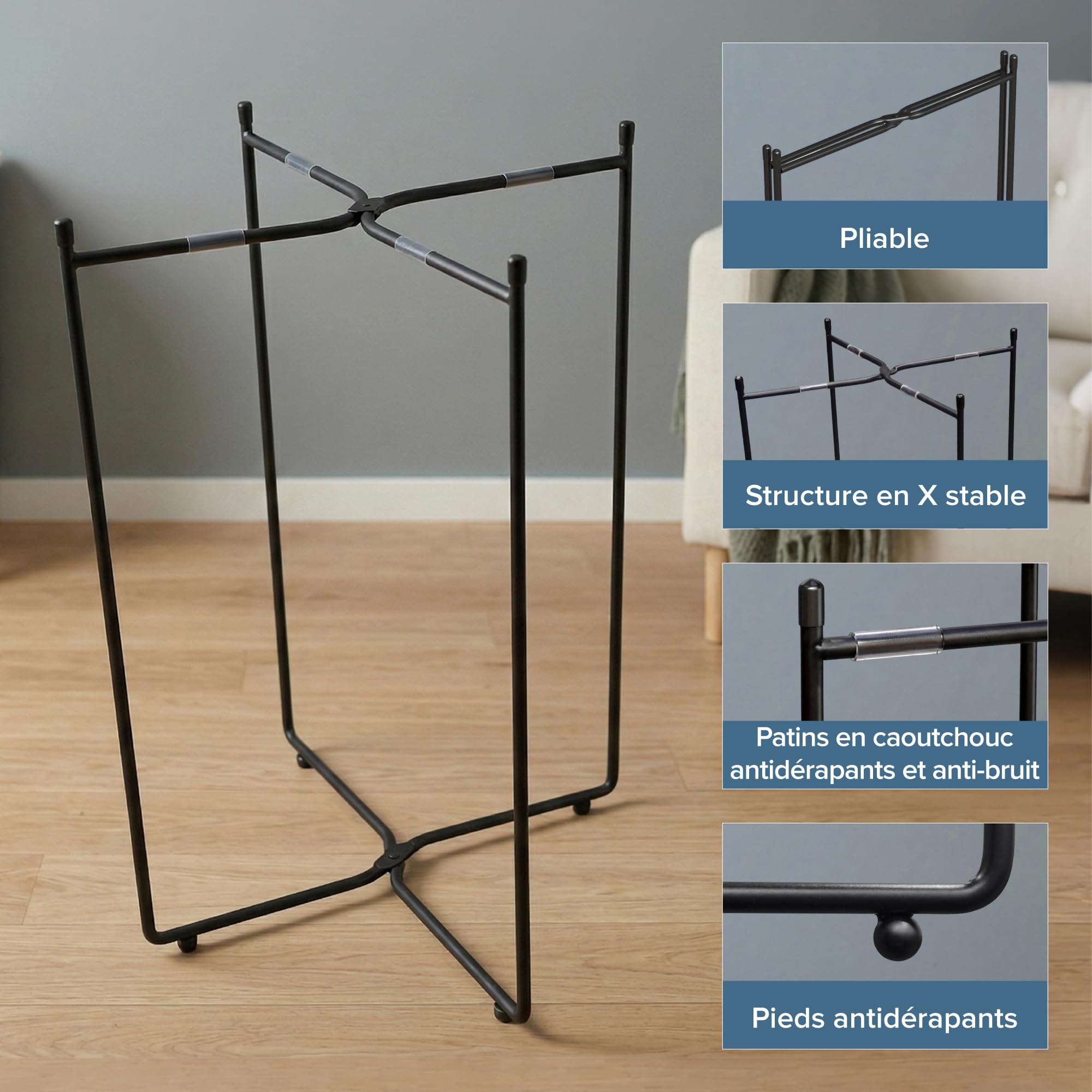 doporro Table d'Appoint Ronde Bout de Canapé à 2 Étagères Amovibles