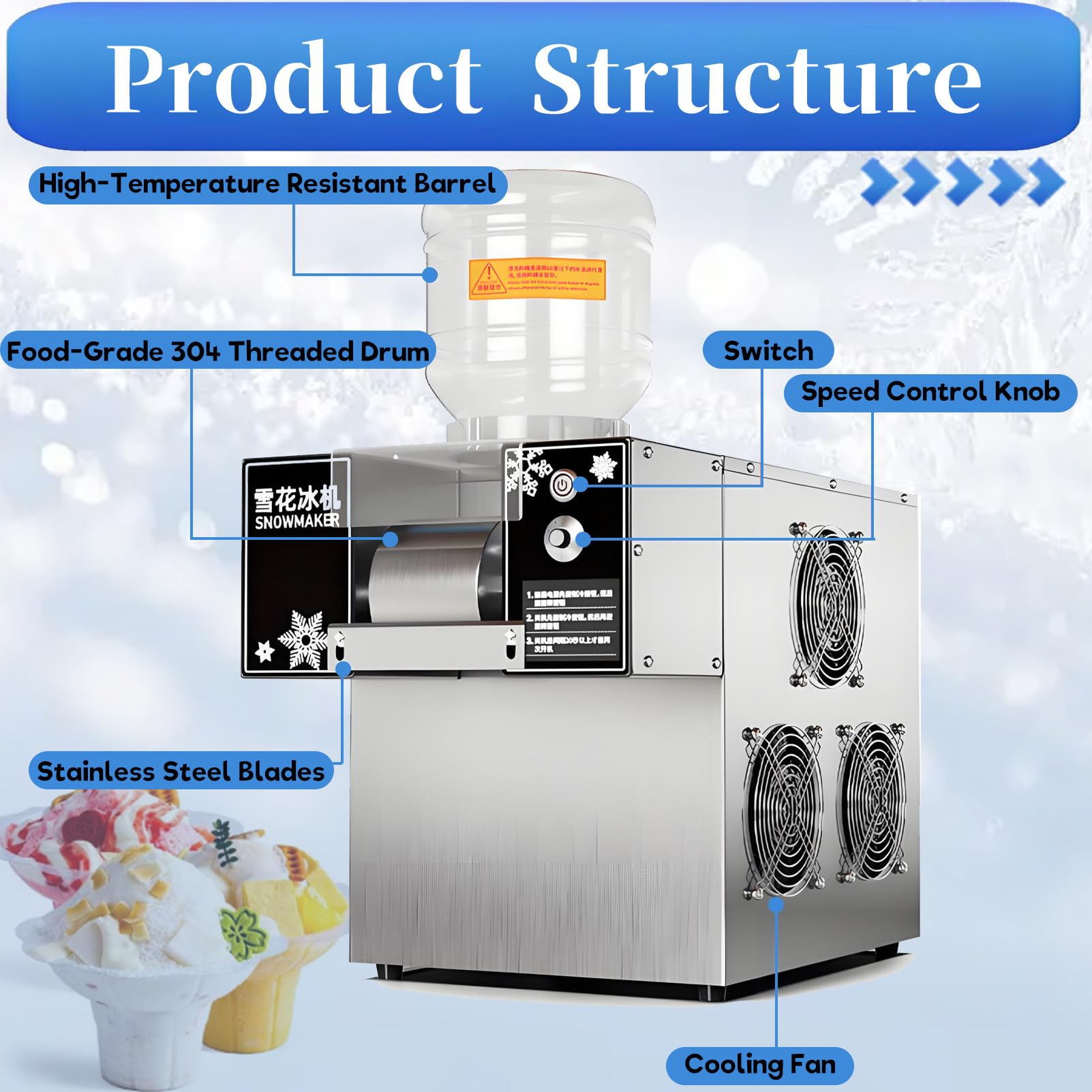 Máquina de Hielo en Escamas, fabricador de Hielo de enfriamiento rápido, máquina de Hielo automática, enfriamiento Veloz; Ideal para cafeterías, el hogar, Fiestas y reuniones. 180KG