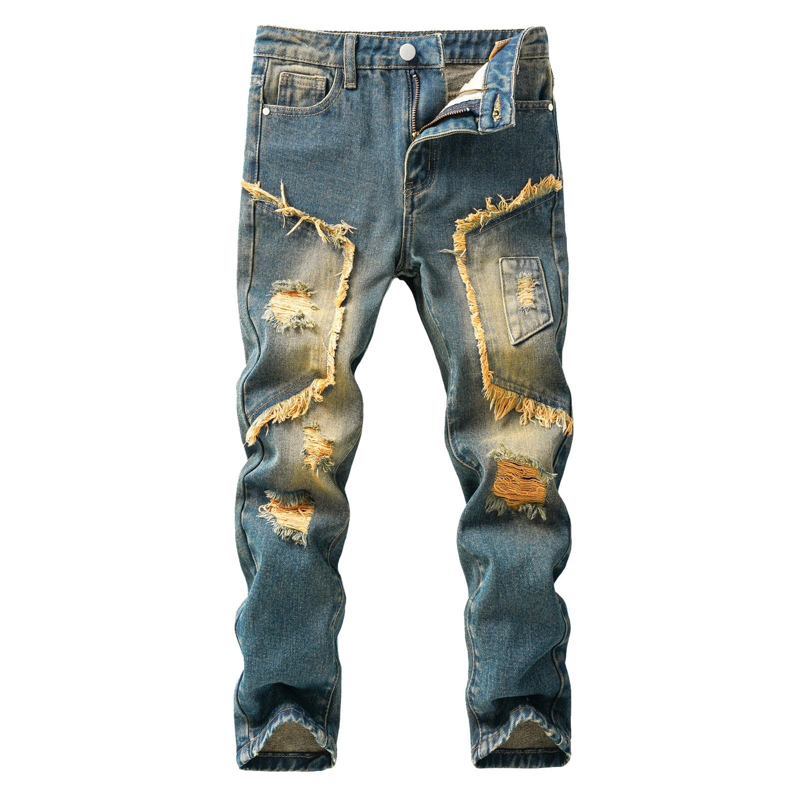 Genérico Vaqueros Niño 4-14 Años Slim Fit Rotos Pantalon Vaquero Adolescentes Chico Cintura Elastica Vintage Hippies Streetwear Jeans Pantalones Vaqueros Cargo Denim Stretch Otoño 2026