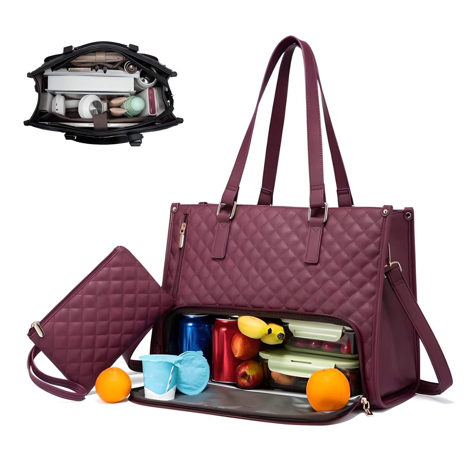 Grand sac fourre-tout pour ordinateur portable 15,6 pouces bordeaux