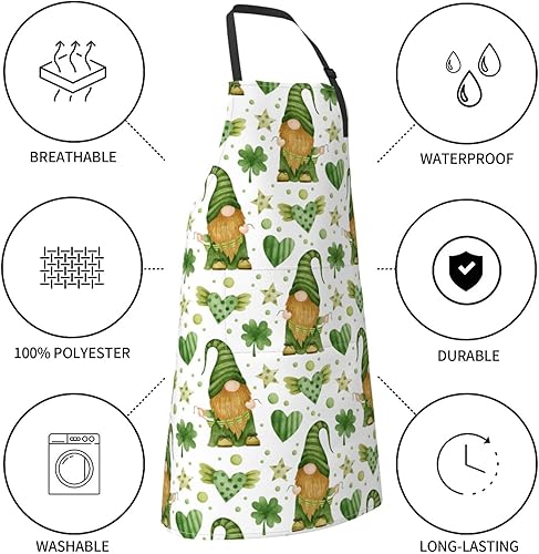 Miniatura 6 de Delantal de cocina impermeable para el día de San Patricio, delantal ajustable unisex, Negro -