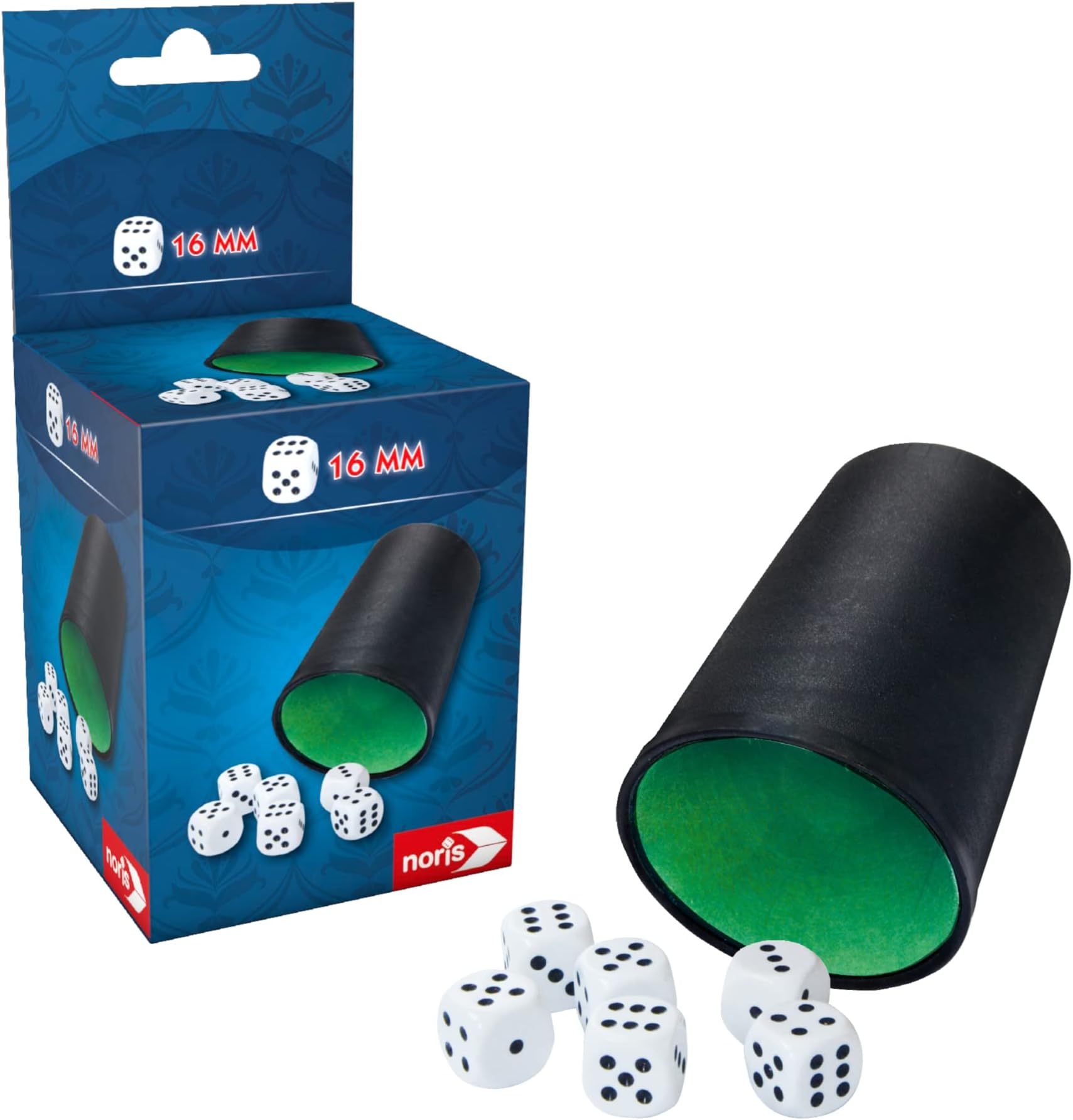 Noris 606154512 Dice Cup with 6 Dice, Versatile Dice Set for Players from 3 Years, Green