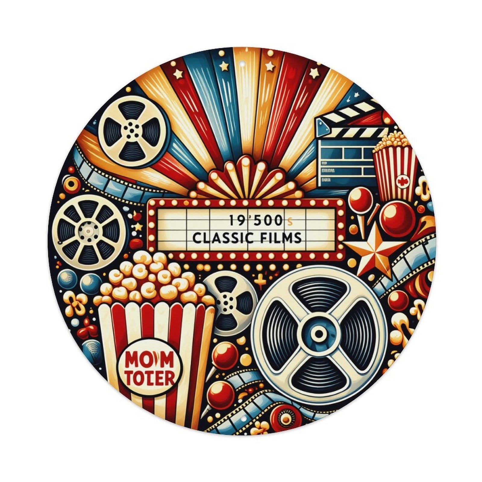 Jdfenggu Vintage Classic Film Reel Popcorn Stars Retro Metal Tin Sign, Metal Poster For Bar, Home, Man Cave, Kitchen, Laundry Room Art Decor 8X8 Inch