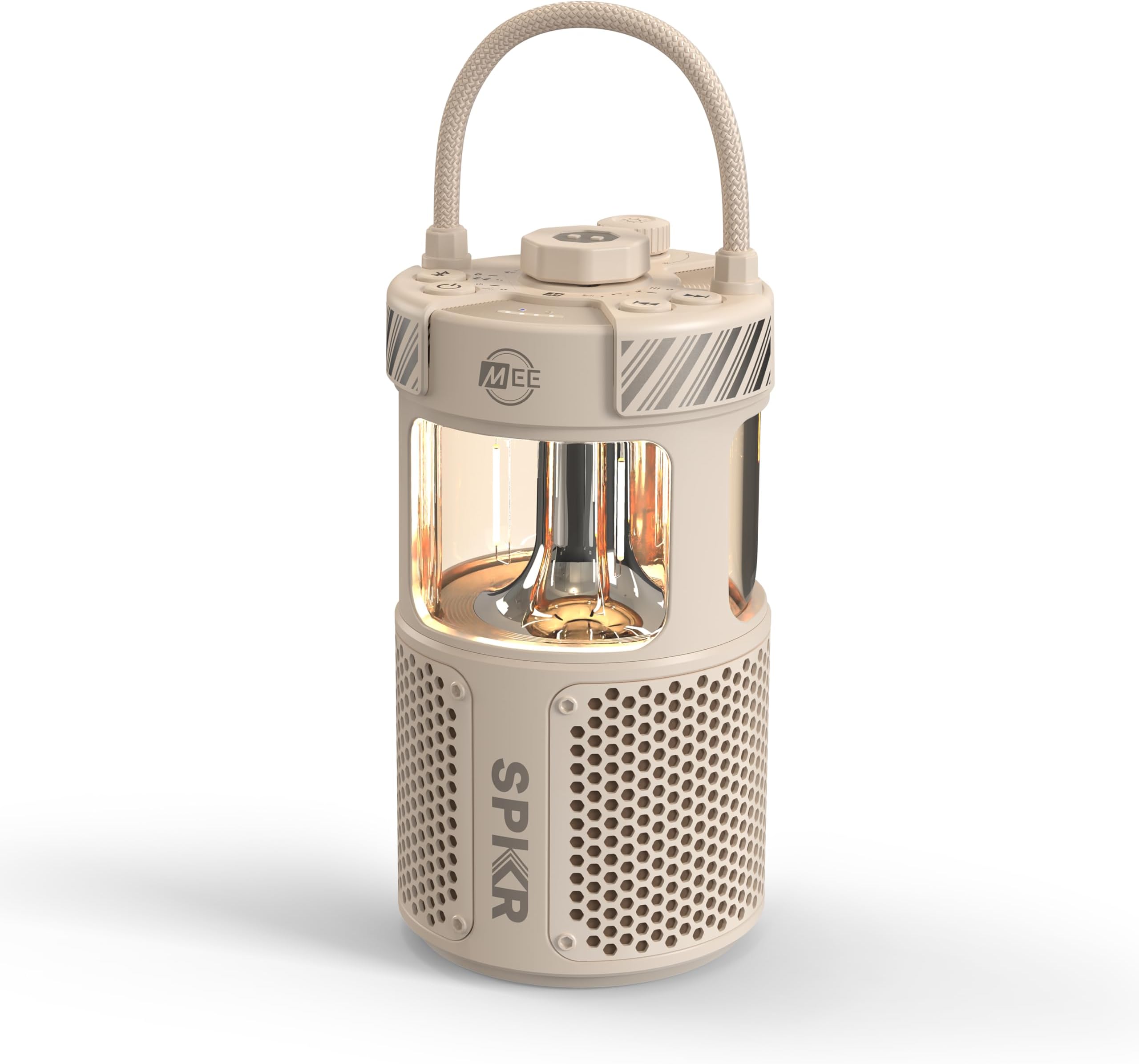 MEE Audio lightSPKR Bluetooth Wireless Speaker w/Camping Lantern: 360° Audio, 3 Audio Modes, 2 Light Colors & Infinite Brightness Adjustment, IPX6 Waterproof for Indoor & Outdoor use (Desert Sand)