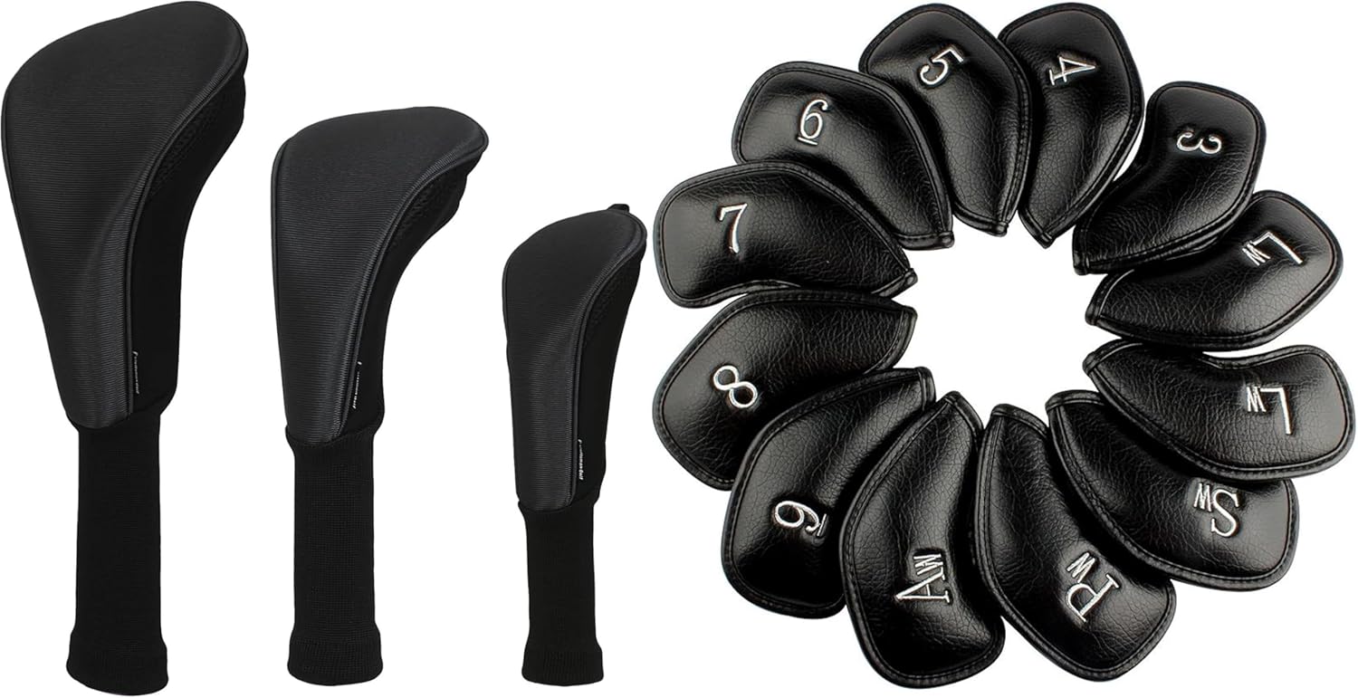 Craftsman Golf Iron Headcover Set Black Golf Club Head Cover for Driver Fairway 3 Pcs Woods Headcovers