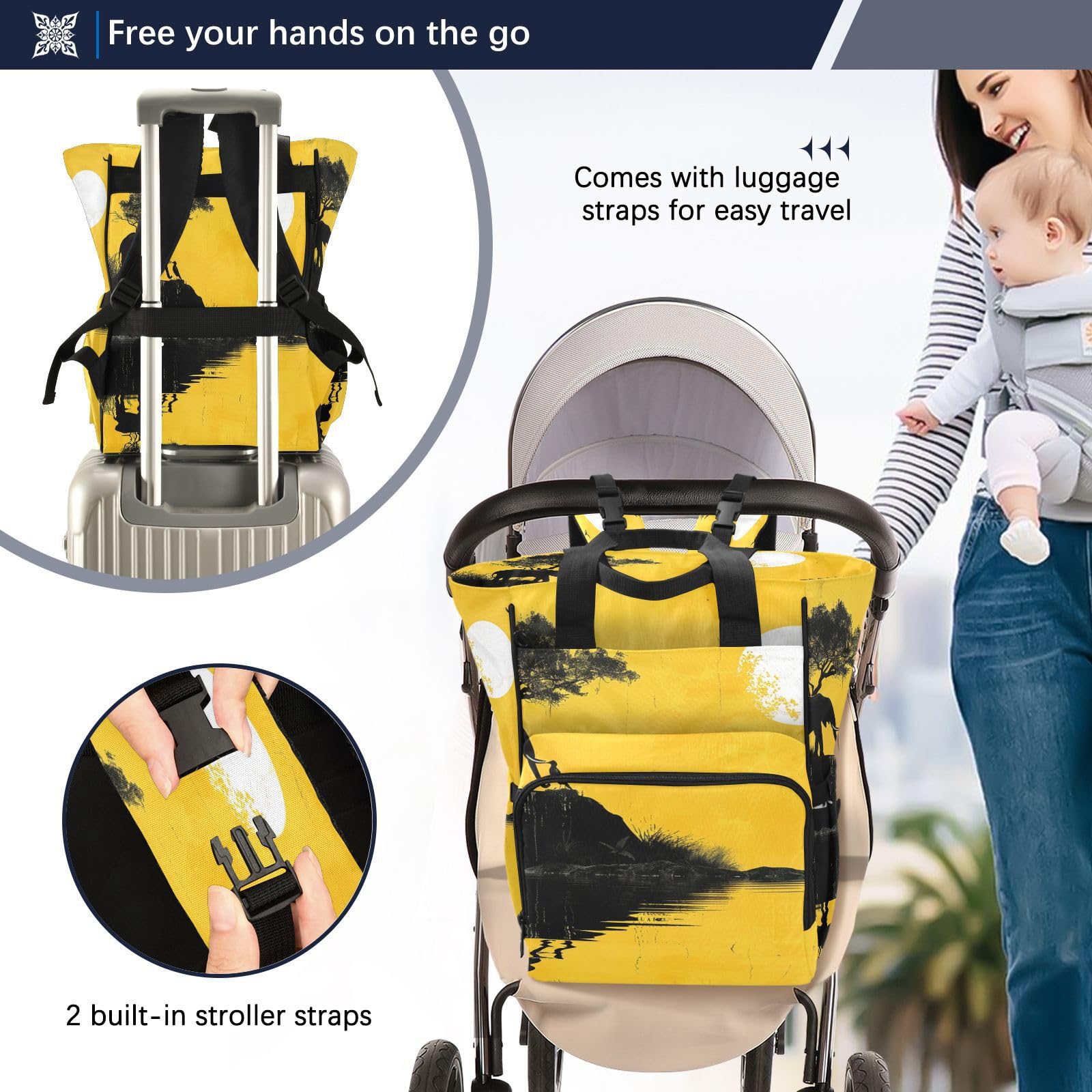 Elefante Amarillo Atardecer PacíFico Mochilas de Pañales para Gran Capacidad Pañal Bolso Mochila para Viajar al Aire Libre Mamá y Papá