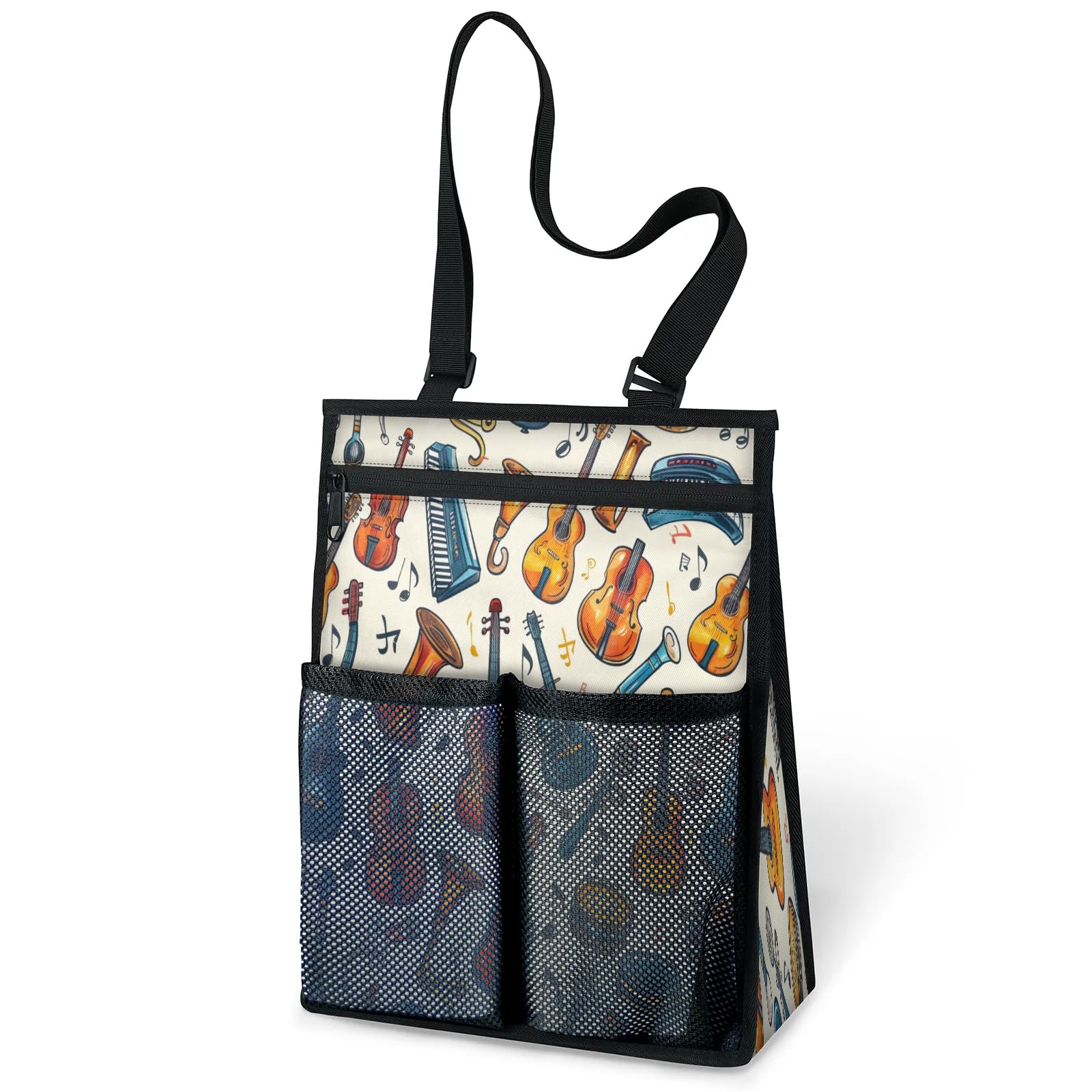Ourtheme Music Theme Pattern Portable Shower Bag for Travel Gym Camp Beach Tote Shower Caddy Bags Hanging Toiletry