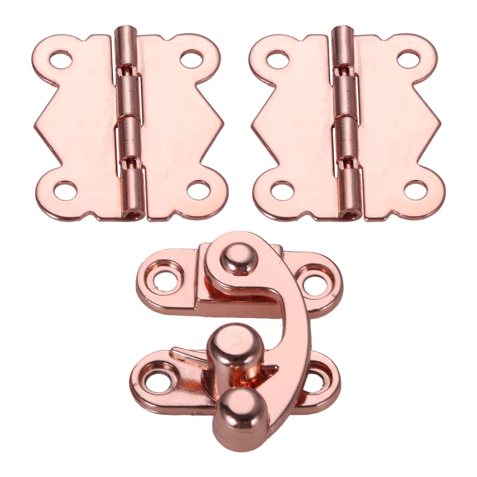 Bisagra a tope de gabinete, puerta plegable, 3 piezas/juego de puerta de oro rosa, cajón de gabinete, bisagra decorativa con caja de madera, hebilla, pestillo, cerradura para muebles, bisagras de ha