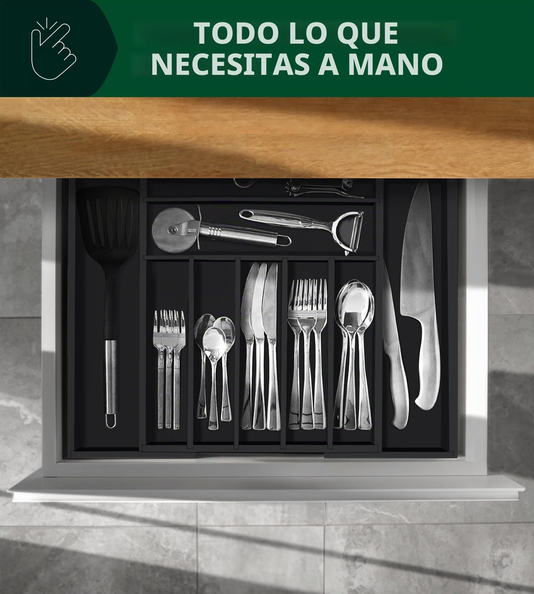 ROYAL CRAFT WOOD Organizador de cajones de cocina de bambú de lujo, organizador de cubiertos, soporte para utensilios y bandeja de cubiertos con separadores ranurados para cubiertos y utensilios de