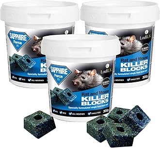 Rat Mouse Block Bait Block Tub Rat Poisoning Bait Rodent Control Single Feed Mice Killing Sachets for Home & Garden Treatment (3 x Sapphire Tub 300g only)