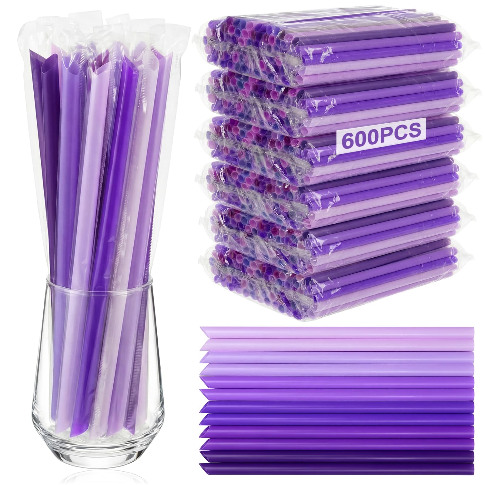Tessco for You 600 Pcs 9.84 Inch Boba Straws 10mm Wide Purple