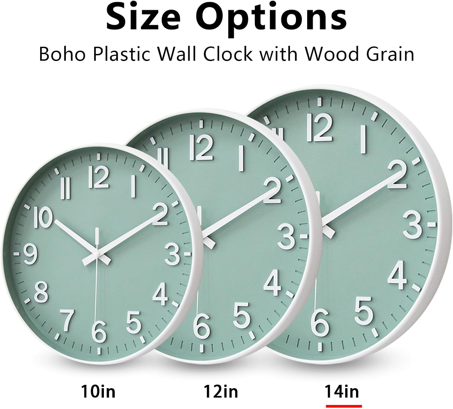 HZDHCLH Wall Clocks Battery Operated,Wall Clock Green,14 inch Wall Clock Silent Non Ticking Modern 3D Numbers for Kitchen Bedroom Living Room Office Classroom Decor