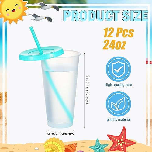 Vista 54 de Mifoci 12 vasos de plástico con tapas y pajillas, vasos de plástico reutilizables, vaso a granel con popote y tapa, vaso helado para beber agua