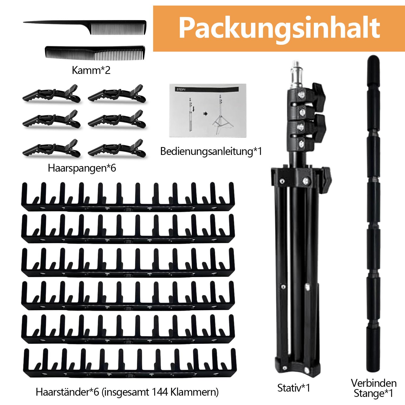 Perückenständer mit 144 Stift, Doppelseitig Haarflechtständer Höhenverstellbarer mit 6 Haarspangen&2 Kämme, Haarständer für Flechtfrisuren, Verstellbarer Ständer für Friseur,Zuhause,Reisen