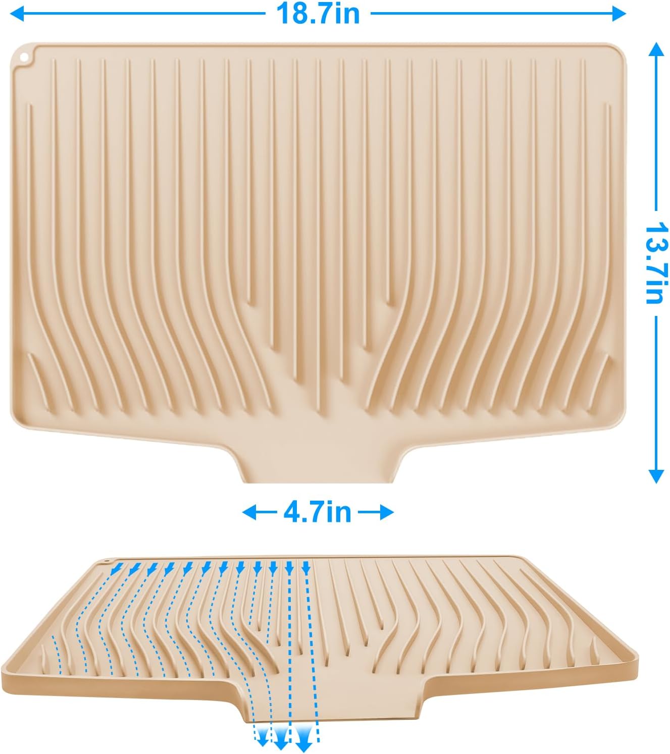 Silicone Dish Drying Mat for Kitchen Countertops and Sinks,19 x13.7 Inch Non Slip Heat Resistant Mat with Built In Drainage System,For Refrigerator and Drawer Liners (beige, 19 x13.7 Inch)