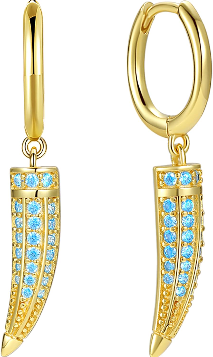 Dainty Dagger Hoop Earrings | Pavé Italian Horn Huggies for Women in 14K Gold Plated Sterling Silver