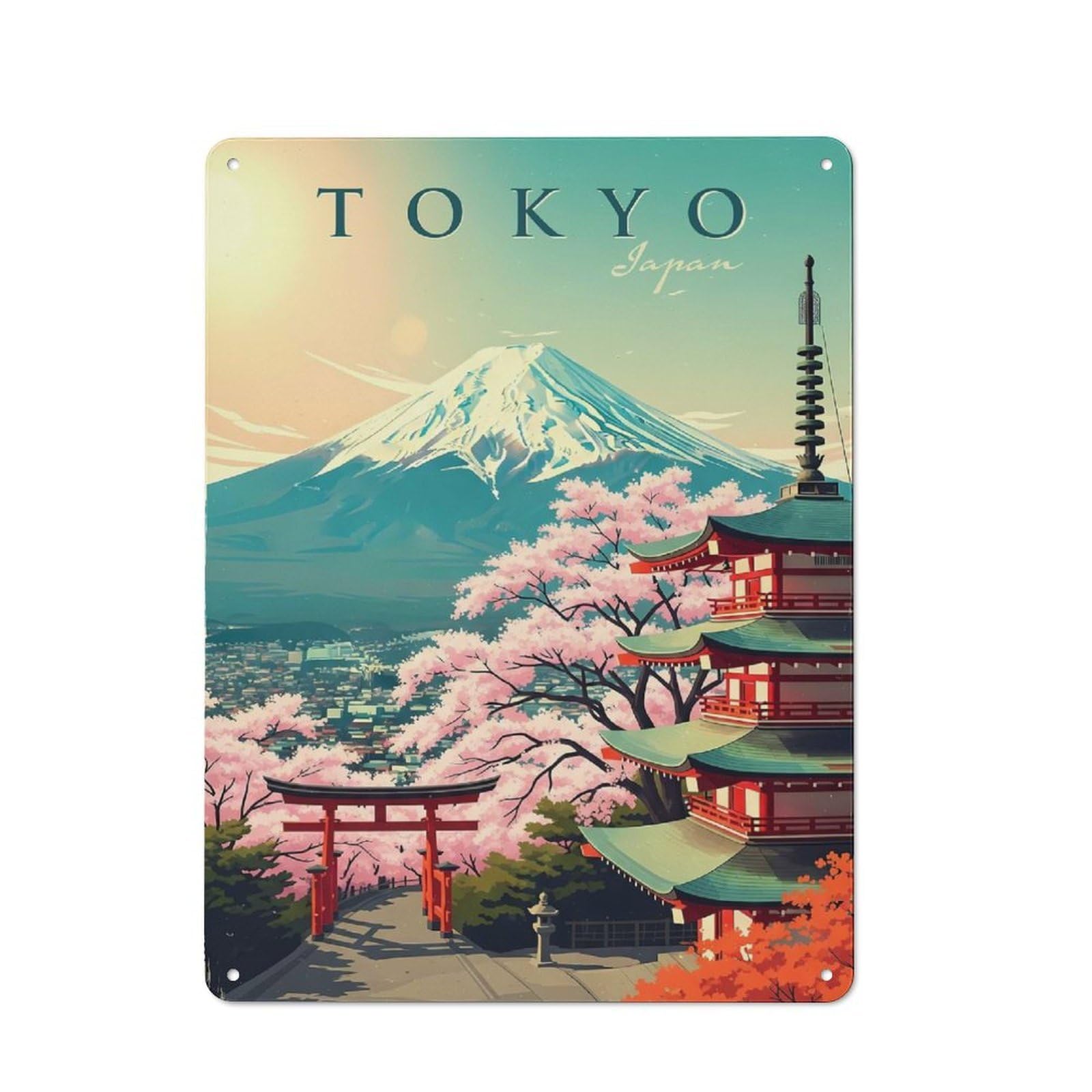 Junmoney Style-14 Tin Wall Plaque 40X30cm With Tokyo Japan Vintage Travel For Guest Room Or Hallway, For Updating Guest Room And Hallway After Moving