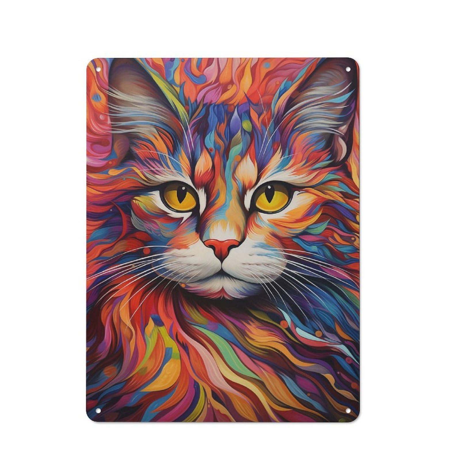 Junmoney Abstract Cat Metal Wall Sign 40X30cm Featuring For Café Or Restaurant, A Decorative Metal Sign For Cafés And Restaurants