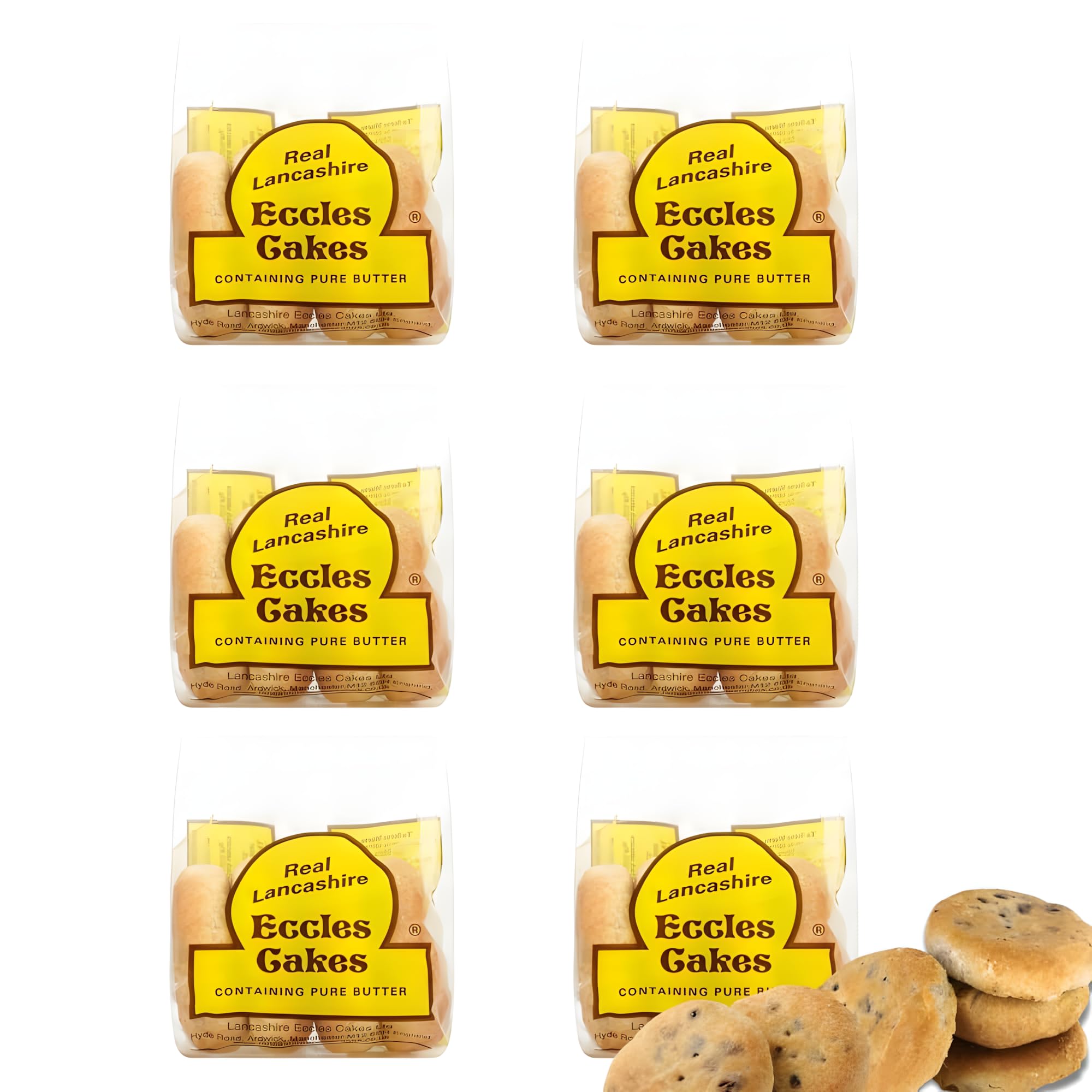 Real Lancashire Eccles Cakes | Traditionally Handmade with Pure Butter & Dried Currants | British Snacks | Delicious Fruity & Tasty Cakes for Anytime | 5.29 Oz | 4 Cakes (Pack of 6)