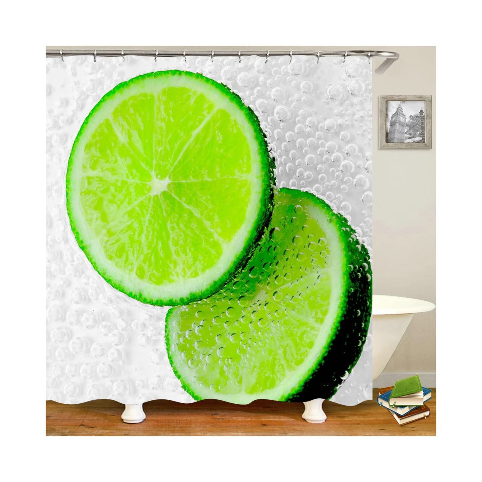 Rideau douche vert KnSam en polyester avec anneaux de douche 180x200