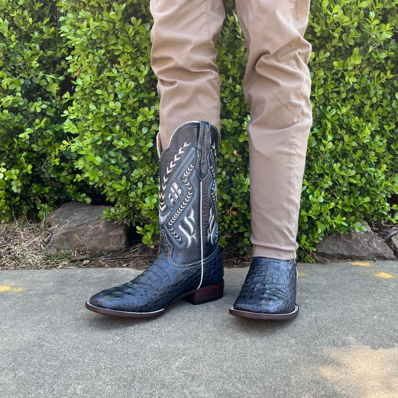 Image of Men's Alex Exotic Caiman Python Western Cowboy Boots Square Toe Pull On Tall Shaft bota de vaquero para hombre