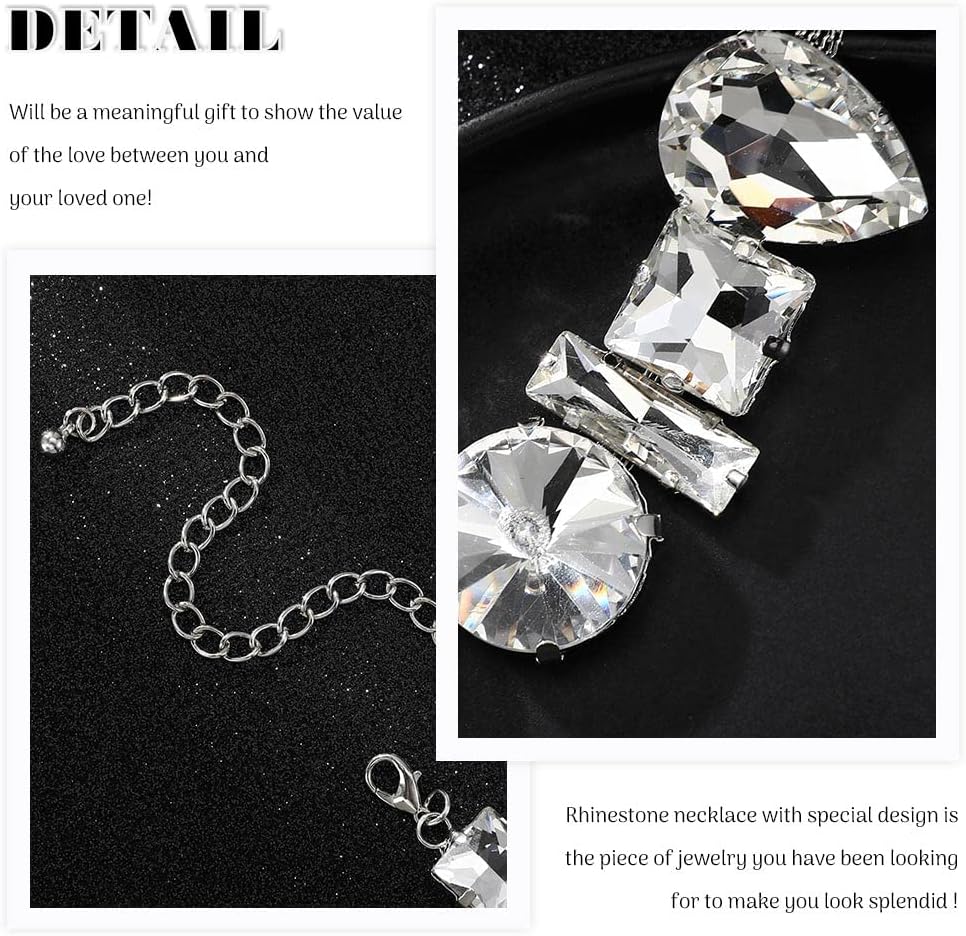 JONKY Rhinestone Choker Necklace Silver Big Diamond Jewelry for Women - Image 6