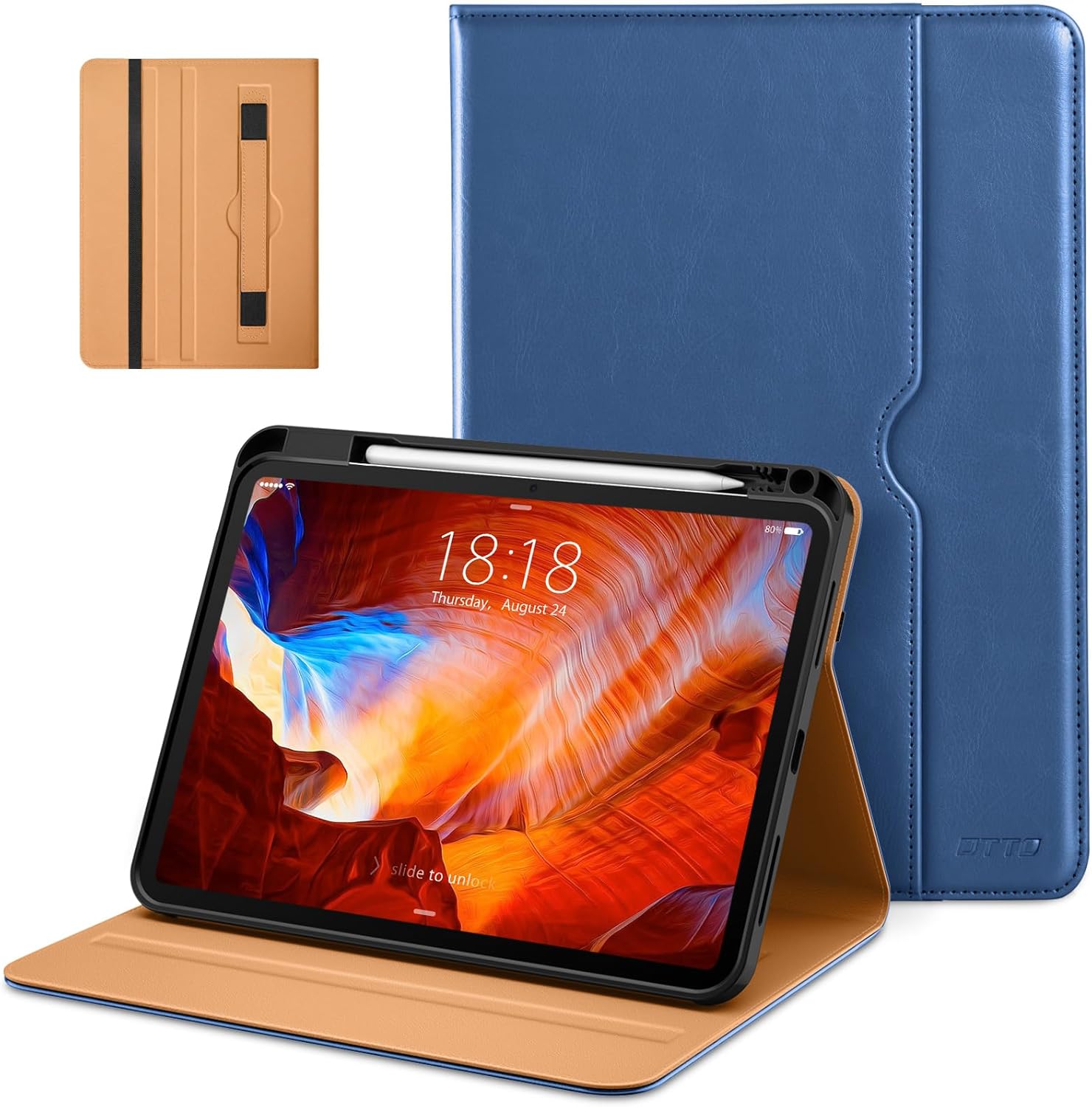 DTTO for iPad Pro 11 inch Case (M5/M4) 2025/2024, Premium Leather Business Folio Stand Cover with Pencil Holder - Auto Wake/Sleep and Multiple Viewing Angles, Abyss Blue