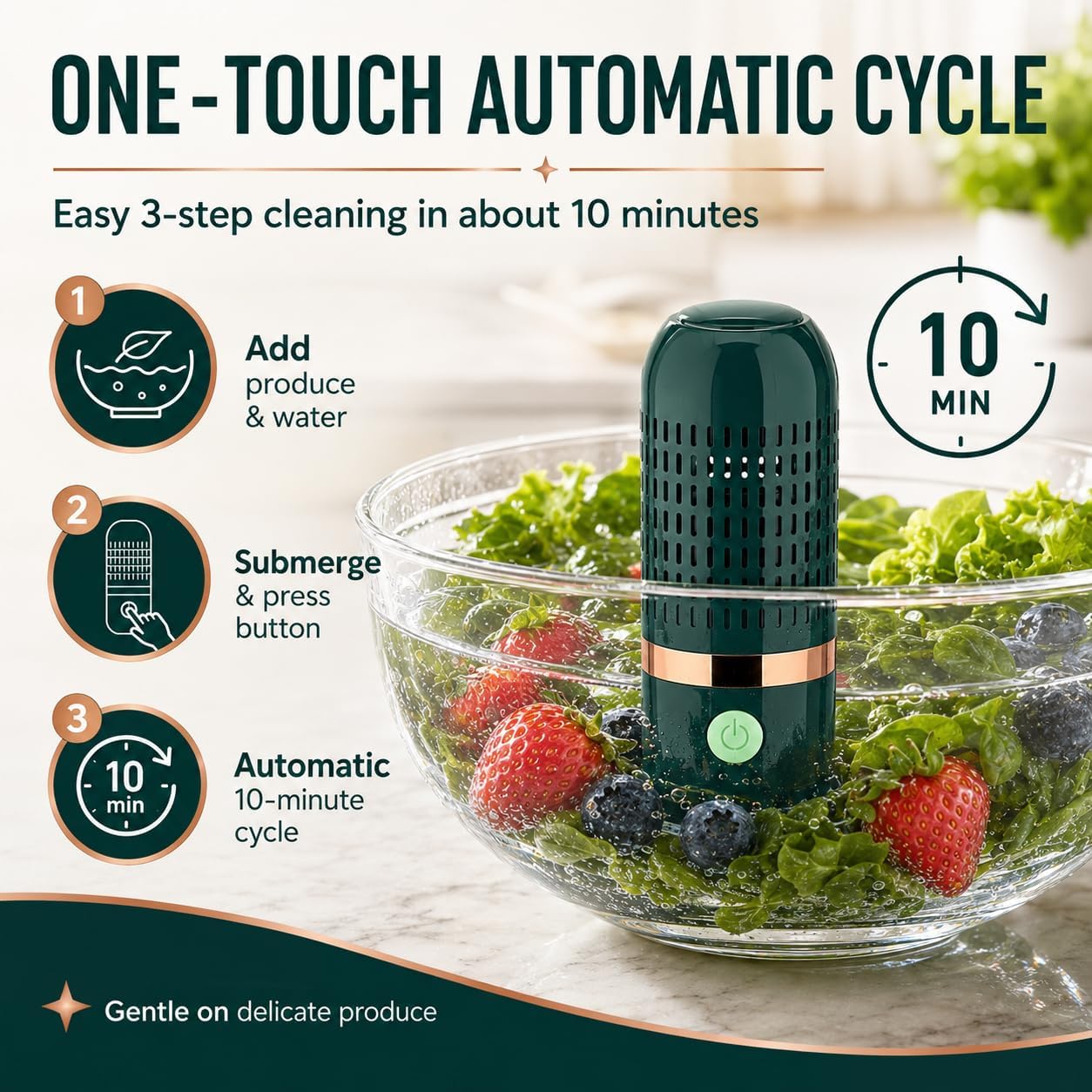 Fruit and Vegetable Washing Machine, Cordless Fruit and Vegetable Clean with OH-Ion Technology, IPX7 Waterproof Rechargeable Food Cleaner, 10-Minute Cycle (Green)