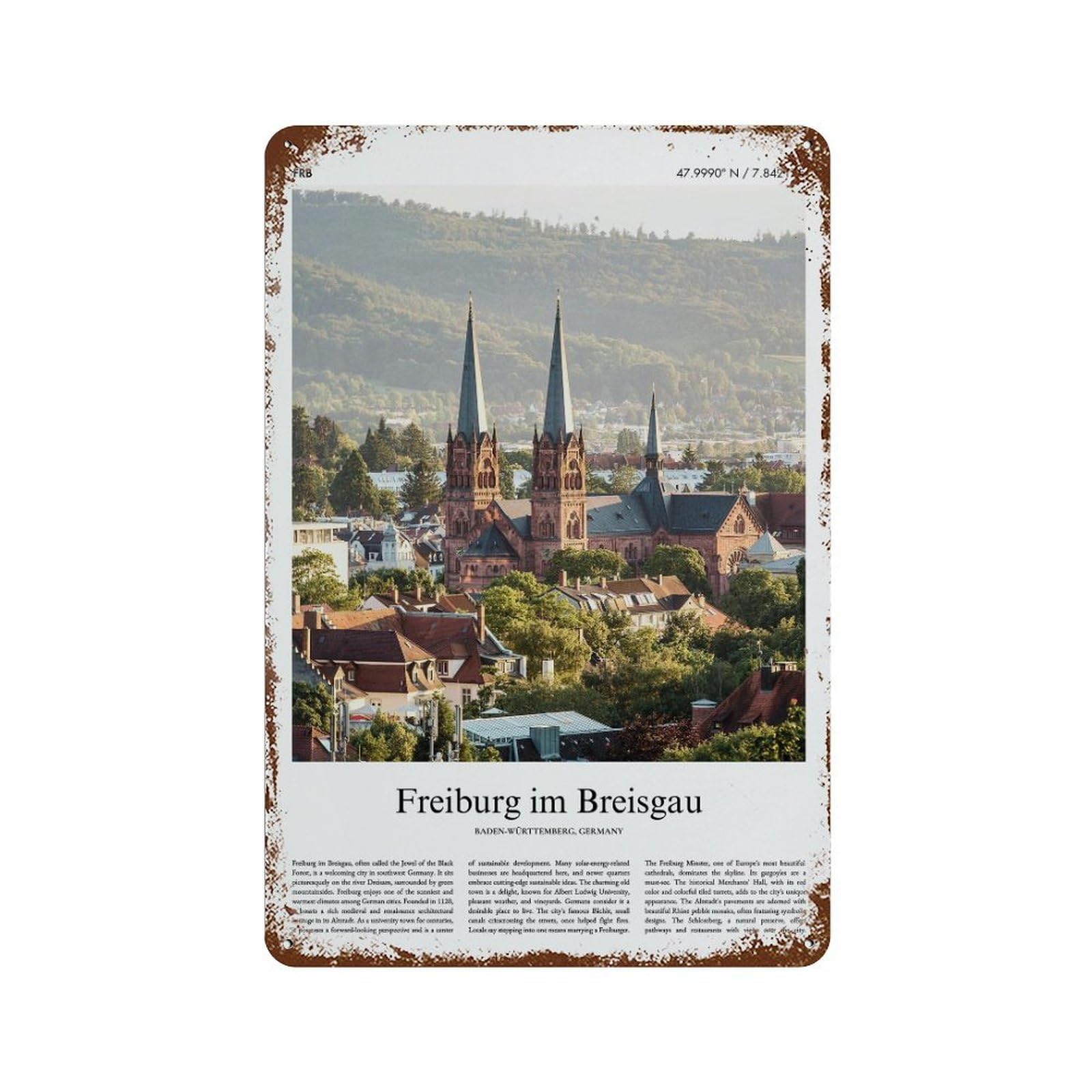 xiaoxiaoshen Freiburg Im Breisgau Baden-württemberg, Germany City Scenery Wall Decor Art Metal Tin Poster Modern Home Decor Art Home Bar Shop Decorations Vintage Sign 30x20cm