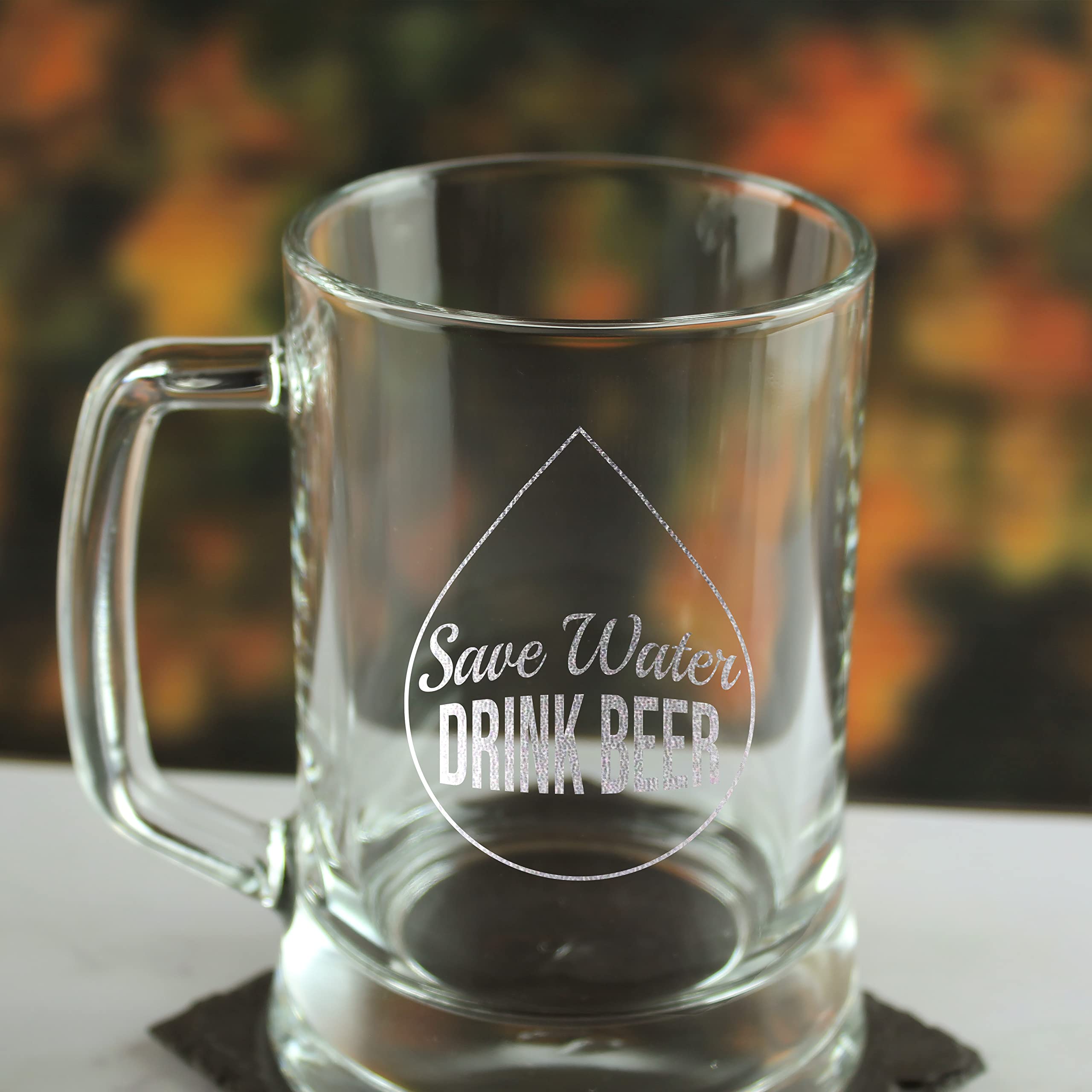 Tazza da birra divertente incisa, Save Water Drink Beer, Stein in vetro, può contenere fino a 480 ml, regalo per lui, regalo per papà, festa del papà, confezione regalo, incisa nel Regno Unito