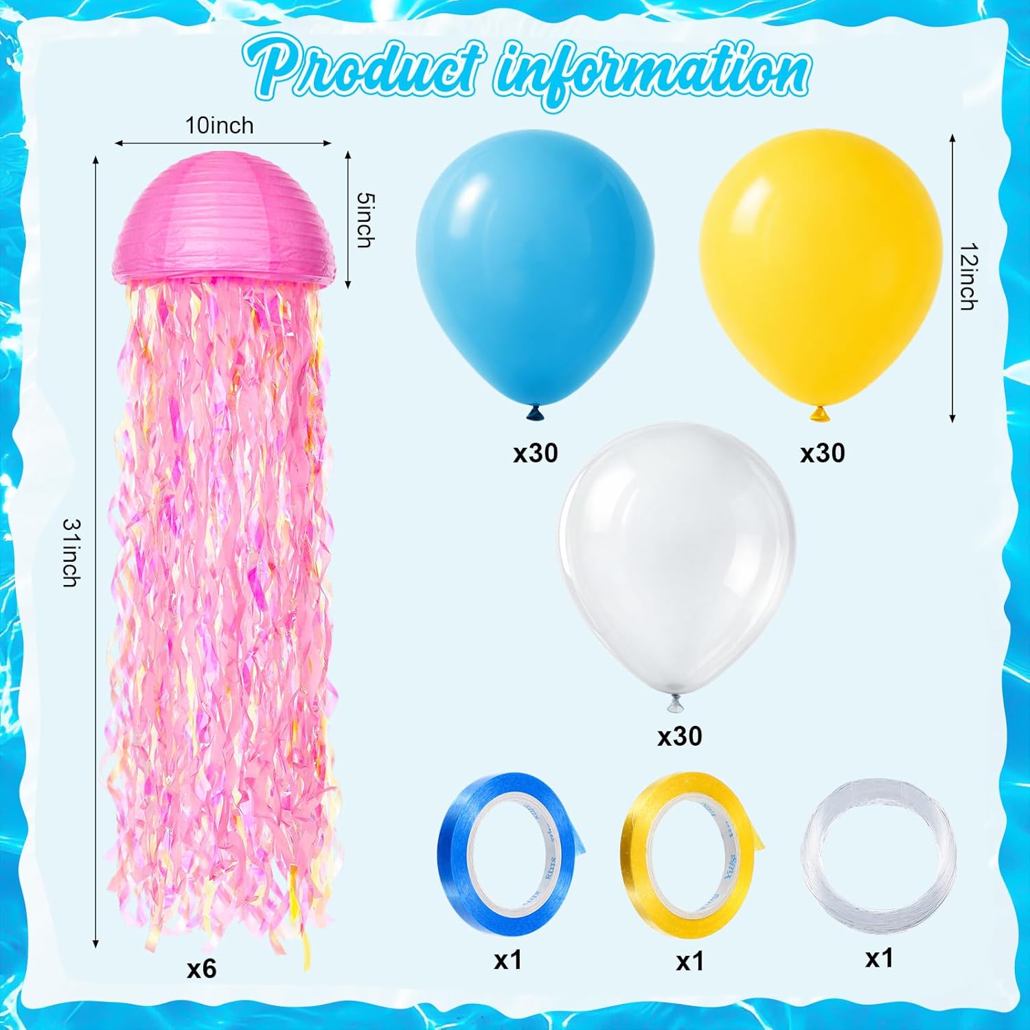 Capoda 99 Pcs Sponge Theme Jellyfish Paper Lantern Decorations Set, Under the Sea Yellow and Blue Balloons Ocean Pink Jellyfish Hanging Ornaments for Summer Birthday Baby Shower Beach Bar Decor