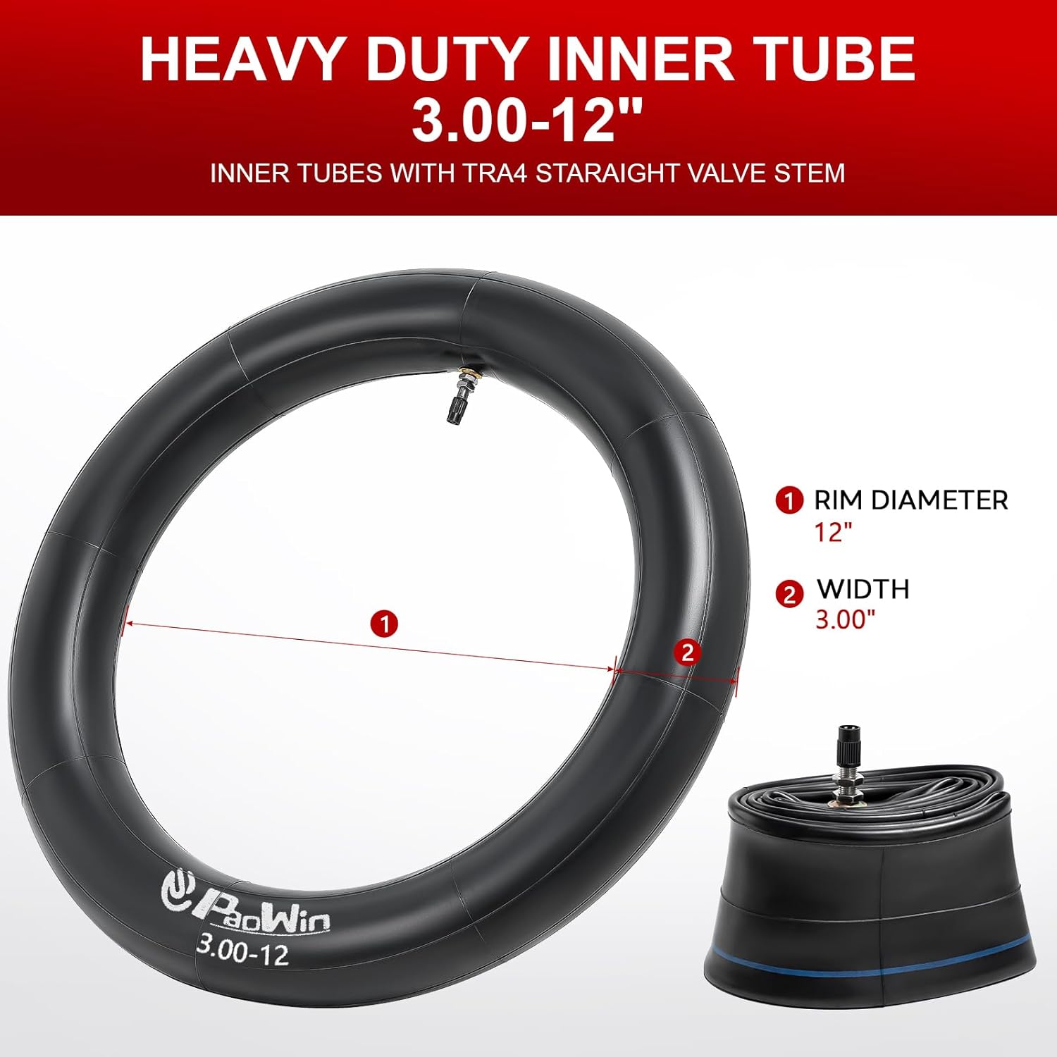 3.00-12 (80/100-12) 4PR TT 47J Dirt Bike Front/Rear Tire and Heavy Duty Inner Tube Compatible with 3.00-12 80/100-12 Off Road Pit Mini Dirt Bike/Motorcycle Tire(P-2005)