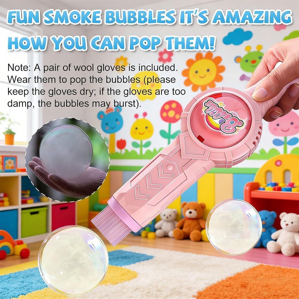 Elastic Bubble Fog Wand Rechargeable Smoke Fog Bubble Machine for Kids Interactive STEM Toy Touchable Magic Bubble Blower with Colorful Lights Music Birthday Gift for Summer Outdoor Party Fun(B-Pink)
