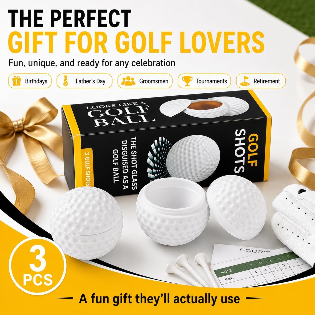 Birdie Juice Shot Glasses – Golf Ball Shaped Party Cups with Lid (3 PCS) | Novelty Gift for Men or Women | Outdoor Party & Golf Course Use