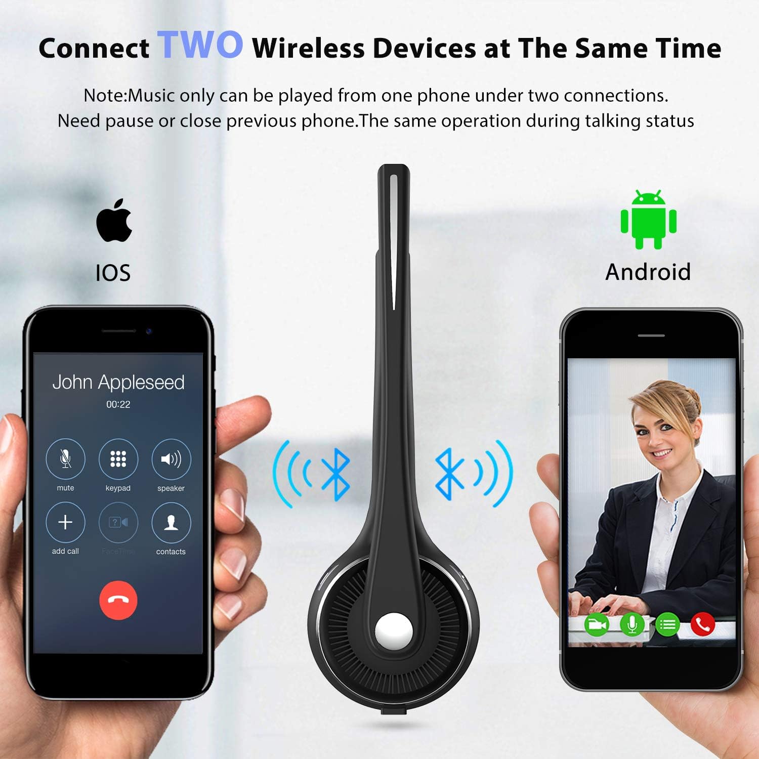 Zeonetak Trucker Bluetooth Headset, V5.0 Handsfree Wireless Phone Headset with Charging Station, Noice Cancelling, Bluetooth Headset with Microphone, Suitable for Call Center Office Phone