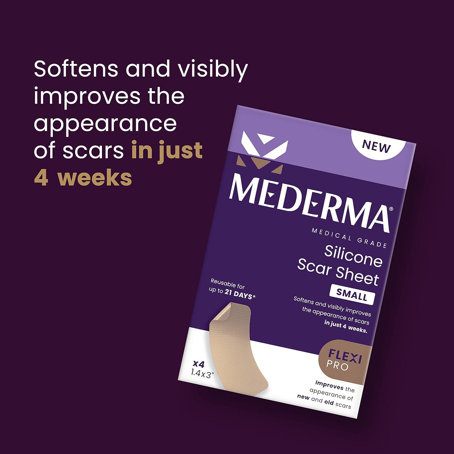 Mederma Medical Grade Silicone Small Scar Sheet 1.4x3 inches (4 Counts), for Injury, Burn and Surgery Scars : Health & Household