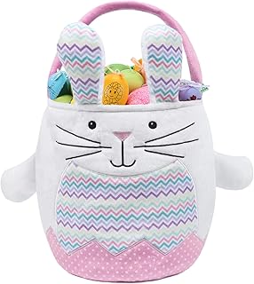 Easter Basket Bags Bunny Basket Egg Bag Rabbit Tote Bag Egg Hunt Handle Tote Candy Basket for Boys Girls, Cute Rabbit Empty Bucket for Easter Egg Hunt Party Supplies(Pink)