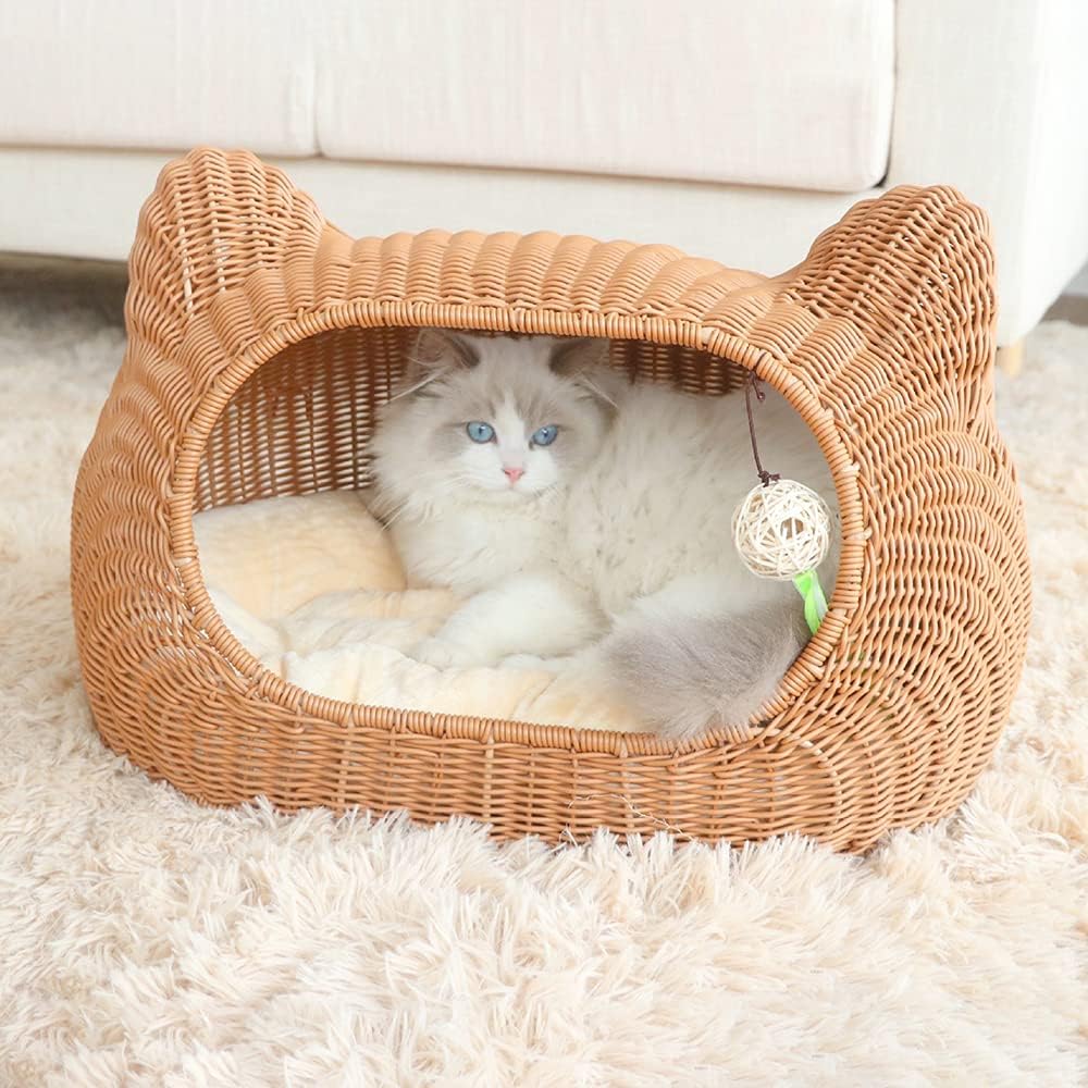 Washable Rattan Cat Litter Universal Dog Litter for All Seasons Pet Supplies Hand-Woven Semi-Enclosed Cat Cage A Small (A Medium)